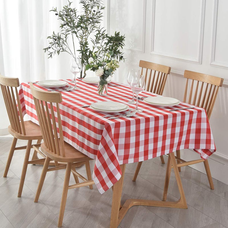maxmill Checkered Rectangular Tablecloth Water Resistance Antiwrinkle Spillproof Heavy Weight Soft Gingham Plaid Table Cloth for Buffet Banquet Parties Holiday Dinner, 60 x 104 Inch Red and White - Image 1